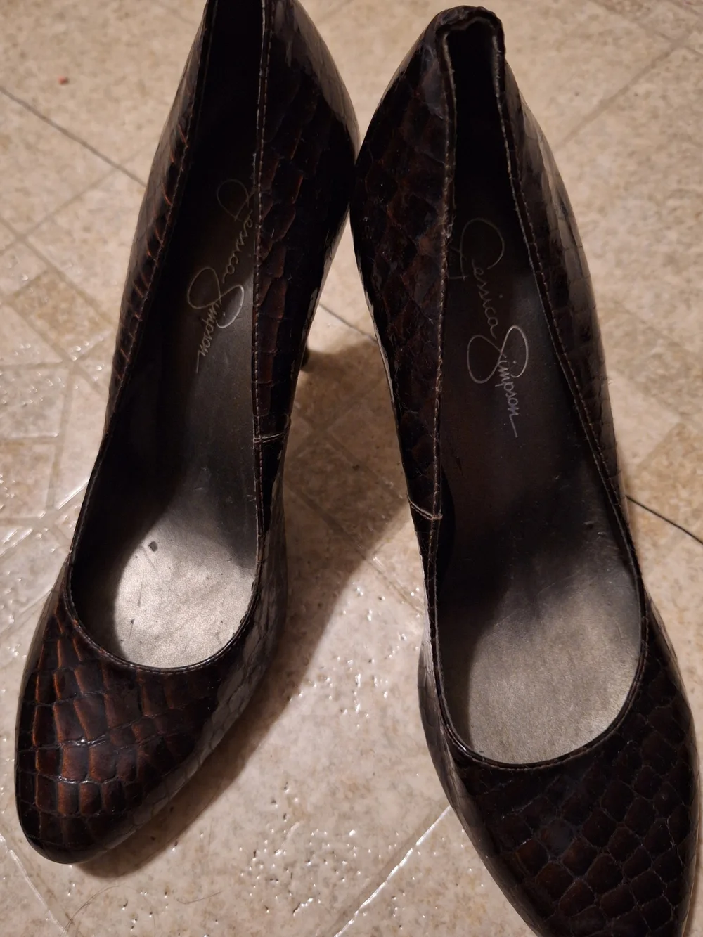 Jessica Simpson Brown Faux-Snakeskin High Heel Pumps